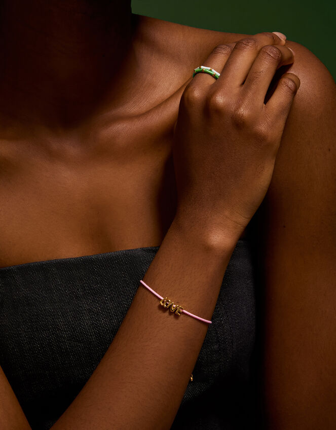 Stainless Steel Love Charm Cord Bracelet, , large