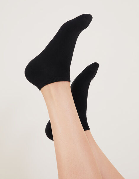 Supersoft Cotton Ankle Socks Set of Three, Black (BLACK), large