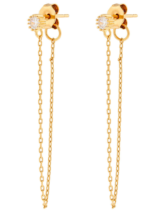 Gold-Plated Chain and Crystal Drop Earrings, , large
