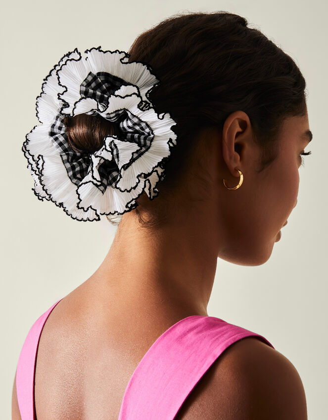 Oversized Gingham Hair Scrunchie, , large