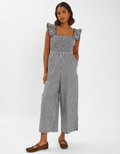Gingham Wide Leg Jumpsuit, Black (BLACK), large