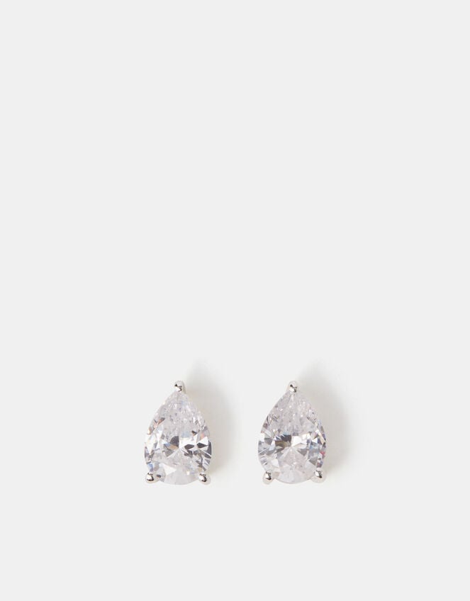 Sterling Silver Pear Cut Stud Earrings, , large