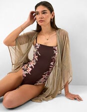 Floral Print Swimsuit, Brown (BROWN), large