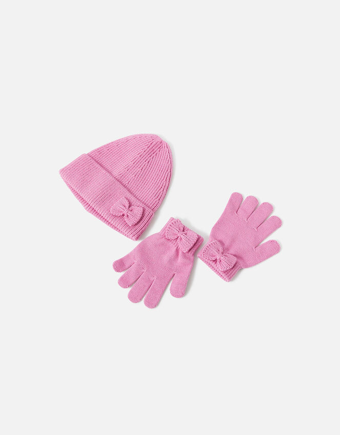 Girls Bow Hat and Glove Set, Pink (PINK), large