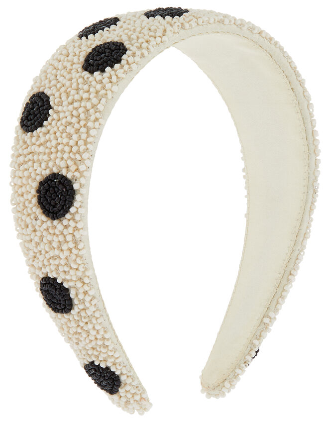 Beaded Polka Dot Wide Headband, , large