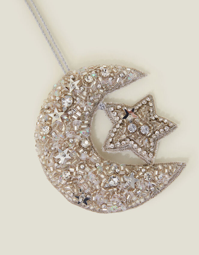 Embroidered Moon and Star Christmas Tree Decoration, , large