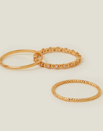 3-Pack 14ct Gold-Plated Flower Ring Set, Gold (GOLD), large