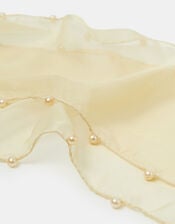 Pearl-Edged Sheer Scarf, Natural (CHAMPAGNE), large