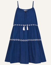 Geometric Tiered Beach Dress, Blue (BLUE), large