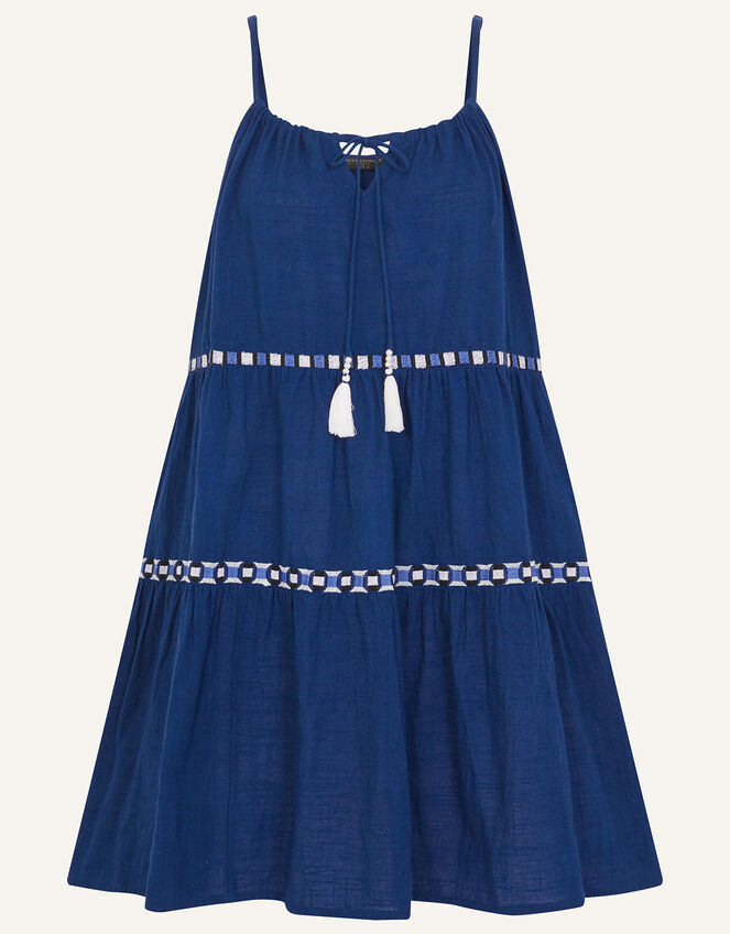 Geometric Tiered Beach Dress, Blue (BLUE), large