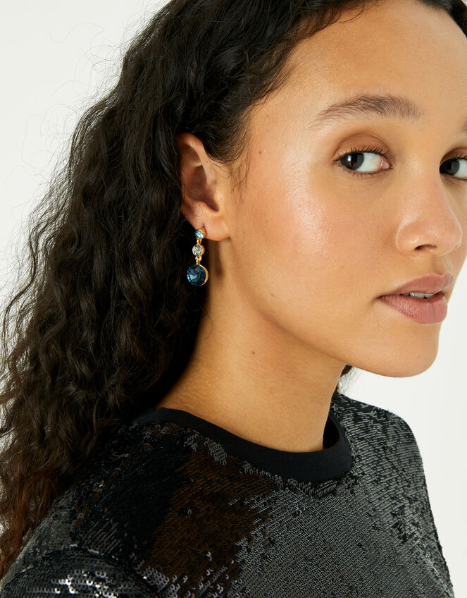 Blue Harvest Triple Gem Drop Earrings, Blue (BLUE), large