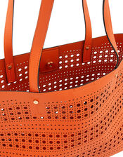 Perforated Shopper with Detachable Zip Pouch, Orange (ORANGE), large