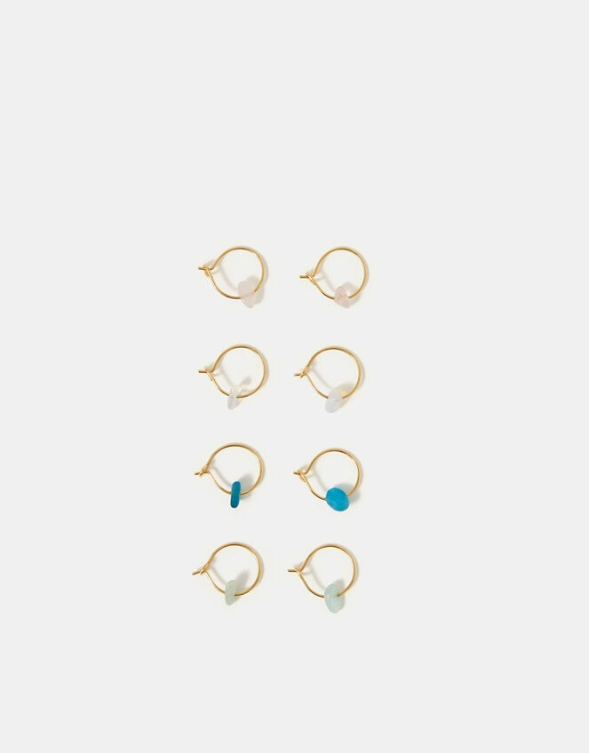 4-Pack 14ct Gold-Plated Semi-Precious Hoop Earrings, , large