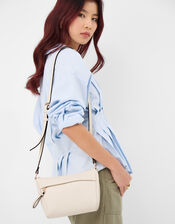 Zip Front Crossbody Bag, Cream (CREAM), large