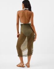 Tassel Trim Sarong, Green (KHAKI), large