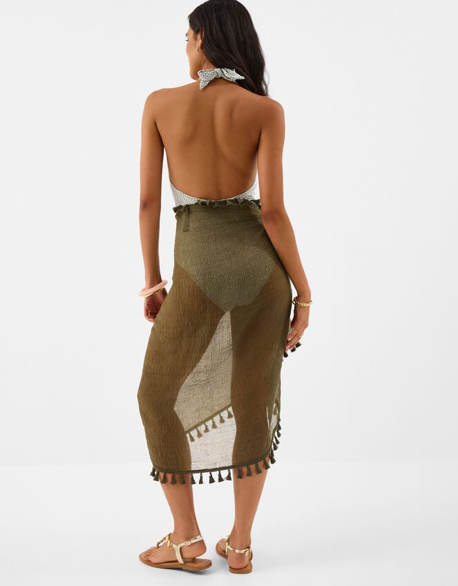 Tassel Trim Sarong, Green (KHAKI), large