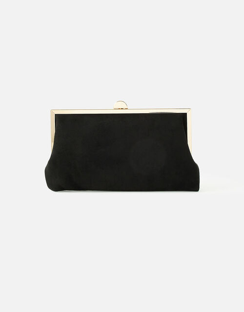 Suedette Clip Frame Clutch Bag, Black (BLACK), large