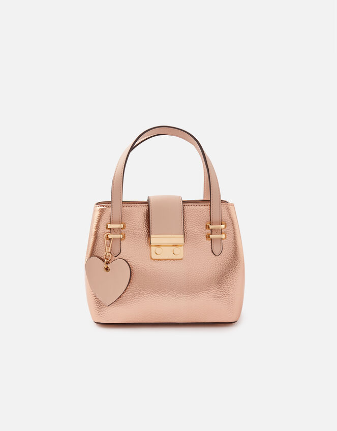 Metallic Heart Handheld Bag, Gold (ROSE GOLD), large