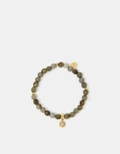 14ct Gold-Plated Healing Stone Bead Charm Bracelet, Grey (GREY), large