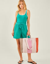 Colourblock Stripe Canvas Tote Bag, , large