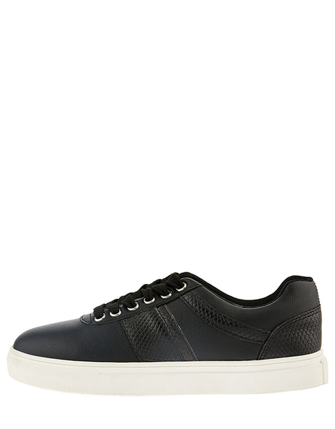 Casual Mock Croc Trainers, Black (BLACK), large