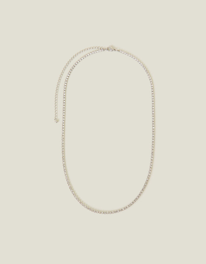 Platinum-Plated Stainless Steel Tennis Necklace, , large