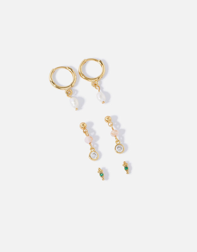 14ct Gold-Plated Gem Earrings Set of Three, , large