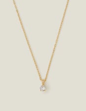 14ct Gold-Plated Solitaire Diamante Pendant Necklace, , large