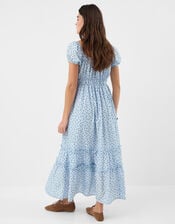 Polka Dot Puff Sleeve Midi Dress, Blue (BLUE), large