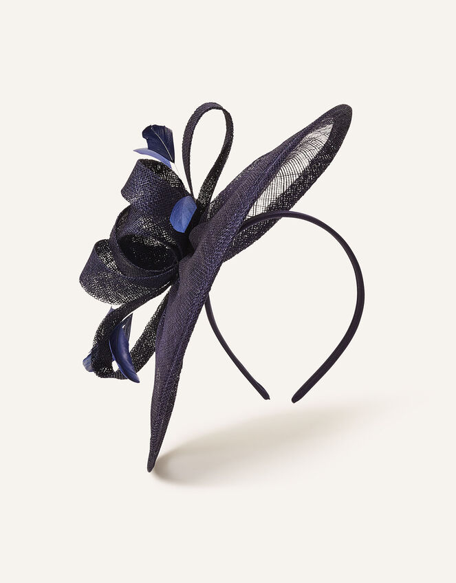 Penelope Sinamay Bow Band Fascinator, Blue (NAVY), large