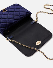 Quilted Velvet Cross-Body Bag, Blue (NAVY), large