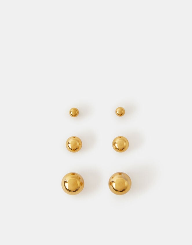 3-Pack Stainless Steel Ball Stud Earrings, , large