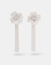 Beaded Flower Tassel Drop Earrings, , large
