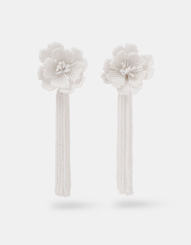 Beaded Flower Tassel Drop Earrings, , large