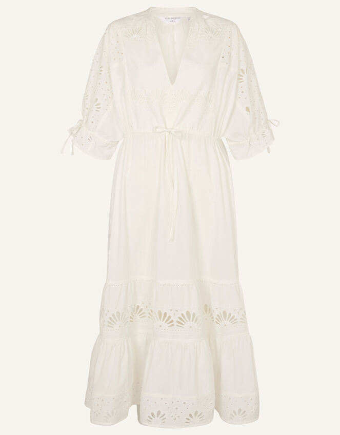 Mixed Shell Broderie Dress, White (WHITE), large