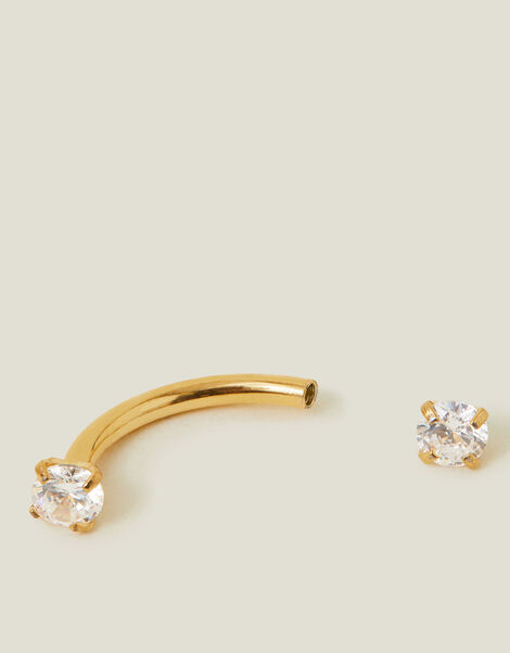 14ct Gold-Plated Cubic Zirconia Curved Barbell, , large
