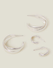 2-Pack Sterling Silver-Plated Chunky Twist Hoop Earrings, , large
