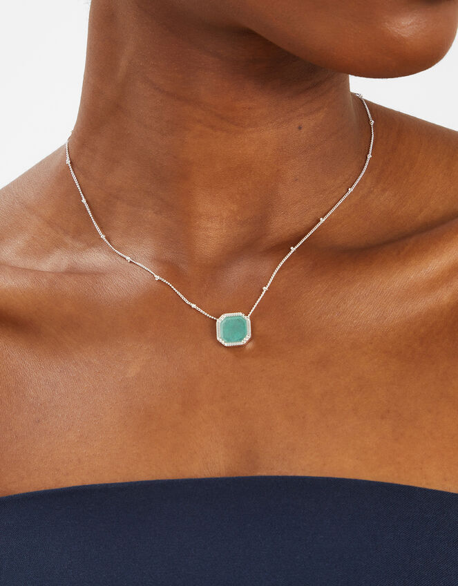 Sterling Silver-Plated Quartz Slice Pendant Necklace, , large