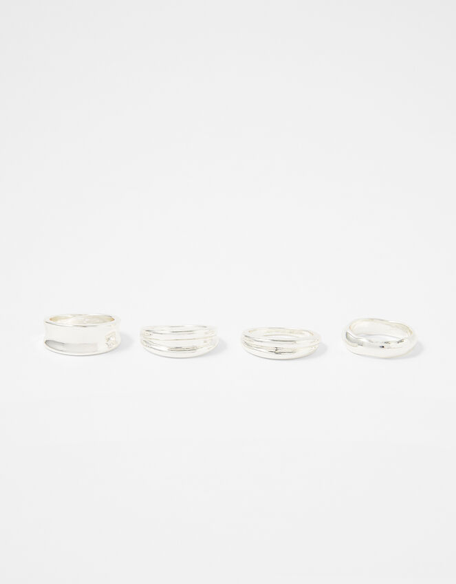 Chunky Stacking Ring Set with Recycled Metal, Silver (SILVER), large