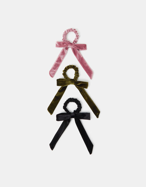 3-Pack Bow Velvet Hair Scrunchies, , large