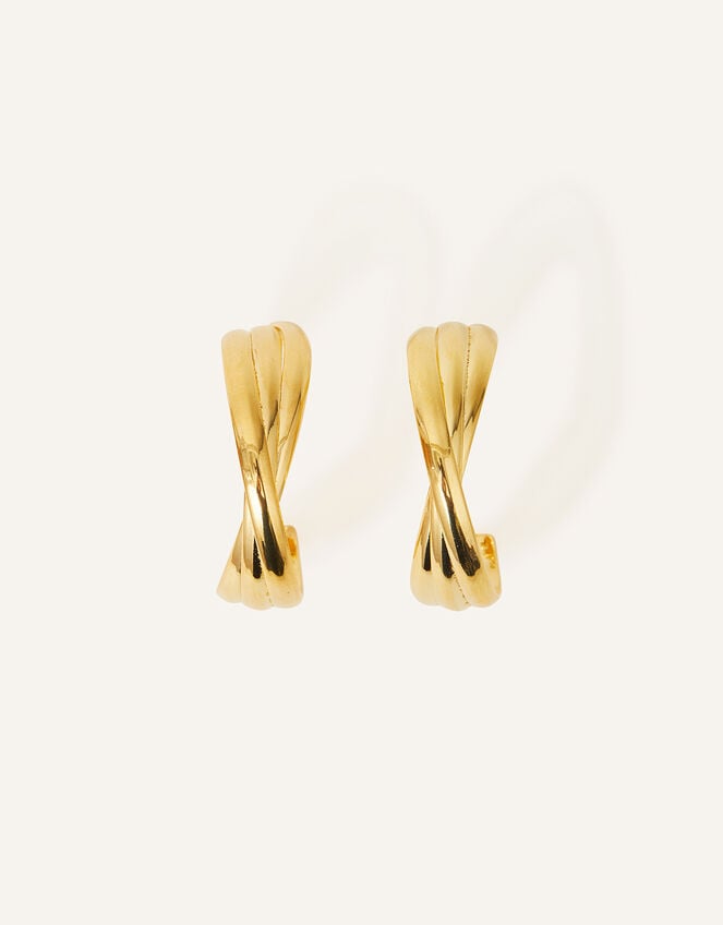 14ct Gold-Plated Large Twist Hoop Earrings, , large