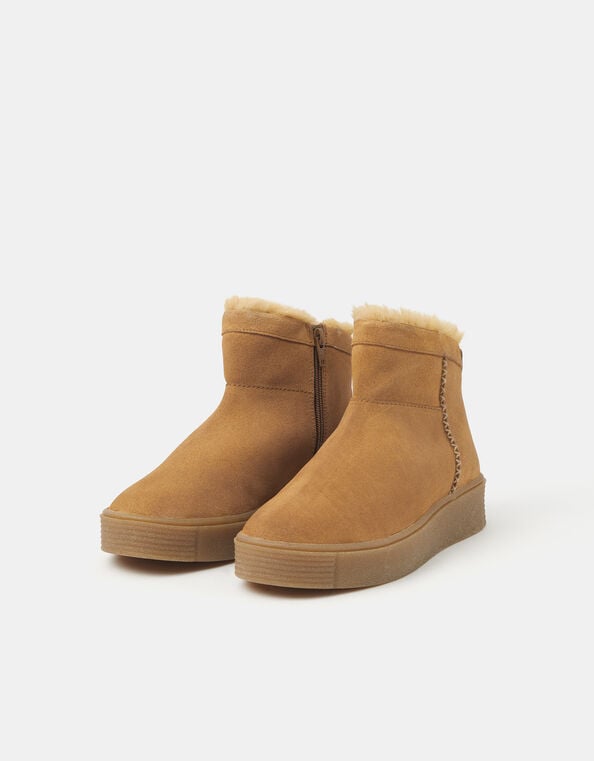 Faux Fur Lined Suede Ankle Boots, Tan (TAN), large