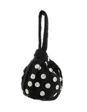 Polka Dot Beaded Duffle Bag, Black (BLACK/WHITE), large