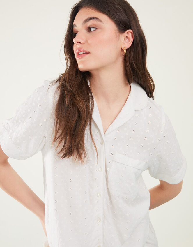 Schiffli Button-Through Short Pyjama Set, Ivory (IVORY), large