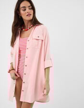 Lace Trim Beach Cover Up Shirt, Pink (PINK), large