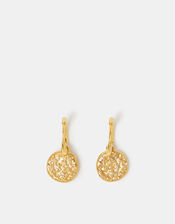 14ct Gold-Plated Celestial Coin Charm Hoop Earrings, , large
