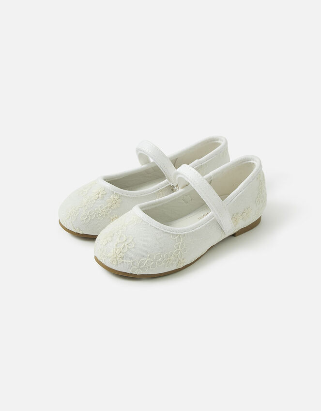 Girls Lace Ballerina Flats, Ivory (IVORY), large