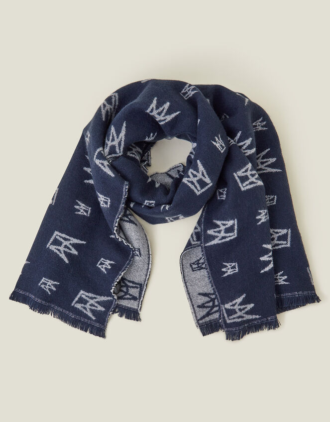 Crown Emblem Jacquard Blanket Scarf, Blue (NAVY), large