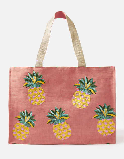 Embroidered Pineapple Tote Bag, , large