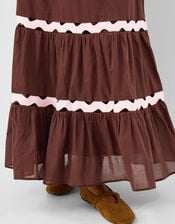 Ric Rac Tiered Maxi Skirt, Brown (BROWN), large